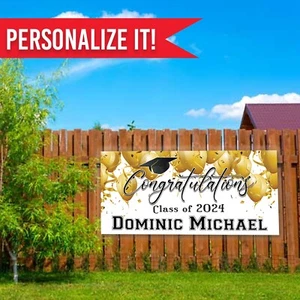 Gold Class of 2024 Personalized Graduation Banner, Graduation Vinyl Banner - Picture 1 of 2