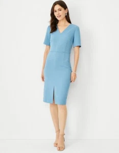 Neu mit Etikett Ann Taylor Gr. 6 Doppel-V Etui Hayward Kleid gefüttert Strick blau Kurzarm - Bild 1 von 2