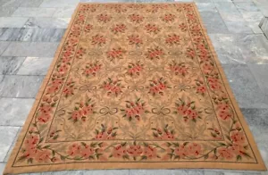 6X8 Vintage French Handmade Aubusson Rug Needle Point Floral Wool Rug 255x177cm - Picture 1 of 13