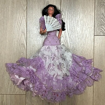 Large 16" Marin Chiclana Flamenco Spanish Dancer Doll Purple Dress w/ Hand Fan - Image 1 of 4