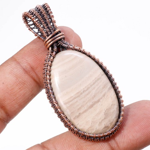 VETEMENTS Ciondolo pietra preziosa pizzo agata fatto a mano antico filo avvolgente rame gioielli 2 3" W598