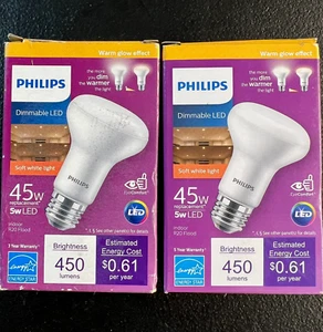 2pk Philips 5W LED R20 Flood Light Bulbs Daylight 450 Lumens Dimmable Indoor - Picture 1 of 8