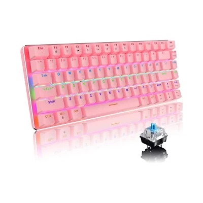 AJAZZ AK33 Pink Gaming Mechanical Keyboard Rainbow Backlit 82 Keys Illuminated - Image 1 of 4