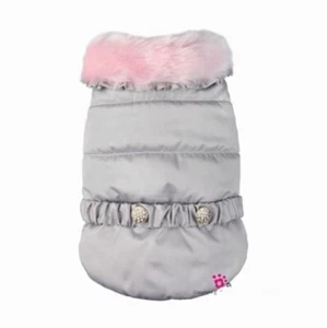 Coco Coat in Grey with pink faux fur and crystals in size xsmall - Picture 1 of 3
