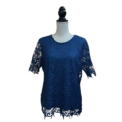 Blusa Philosophy Mujer Grande Azul Floral Encaje Hueco Forrada Foto 1 de 4