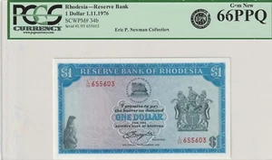 Rhodesia 1976 $1 PCGS Banknote UNC Gem 66 PPQ Pick 34b Eric P Newman Collection - Picture 1 of 2