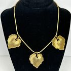 Vintage Gold Tone Lily Pad Leaf Necklace Choker Collar Snake Chain