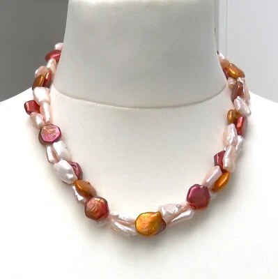 Perlen Collier Biwa Perlen und Coin Perlen Unikat Perlen Collier 2-reihig 5339 - Bild 1 von 4