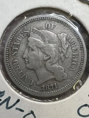 1871 3 Cent Nickel TDO Triple Die FS-101 (006) VF - Image 1 of 4