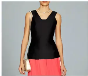 Canotta Kate Spade aderente donna 2 nera scollo a V senza maniche schiena fiocco festa - Foto 1 di 5