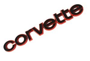 Fit For 80 81 82 Corvette C3 Rear Bumper Emblem Badge Script NEW Black/Red - 1Pc - Picture 1 of 5
