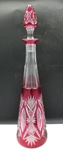 FRENCH St Louis Chantilly Wine Decanter Red Ruby Cut Crystal - Picture 1 of 11