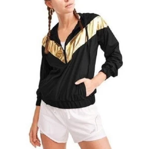Sudadera con capucha ligera rompevientos caja fuerte negra con inserto dorado para mujer L 12-14 por azul cascada - Imagen 1 de 3
