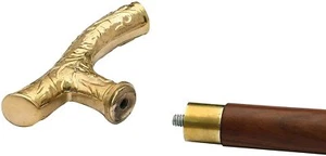 Nautical Victorian Wooden Walking Stick - 37" Brown Brass Shape Handle Brass  - Picture 1 of 3