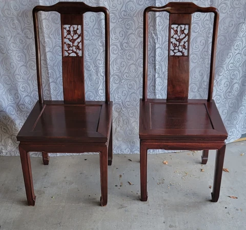 ANTIQUE MAHOGANY CHAIRS with HAND-CARVED HUMMINGBIRD and FLOWERS - SET OF 2 Cover