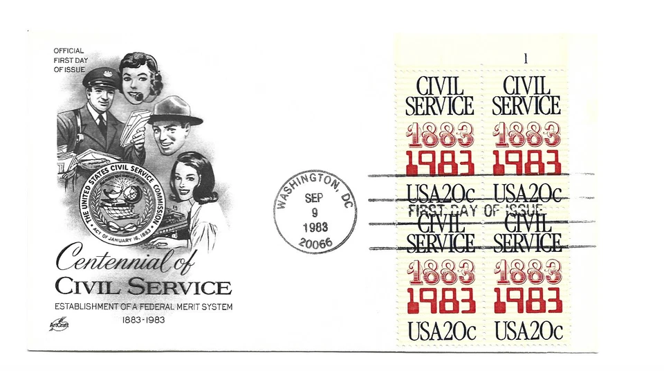 2053 Civil Service Centennial, ArtCraft plate block FDC - Image 1 of 1