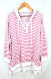 Felpa con cappuccio donna Jane & Delancey 1x estiva rosa righe camicia blusa top nuova con etichetta - Foto 1 di 9