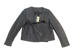 Freda Women's Leather Charcoal Grey Biker Jacket ~ UK 12 US 8 ~ BNWT ~ RRP £545 - Picture 1 of 19