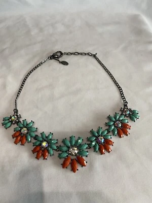 "Collar Amrita Singh verde azulado/naranja con brillante cristal austriaco de 16 a 18""" Foto 1 de 4
