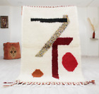 Handmade Rug 3'X5' Moroccan Berber White Red Rug Living Room Soft Wool Area Rugs