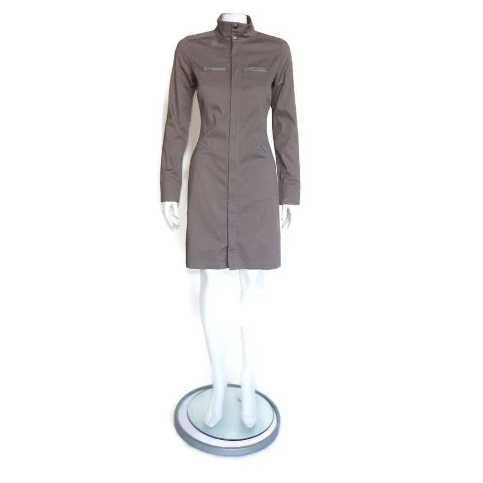 CLUB MONACO Khaki Miiltary Zip Front Mock Turtleneck Shirt Dress sz 0 /2198 - Image 1 of 4