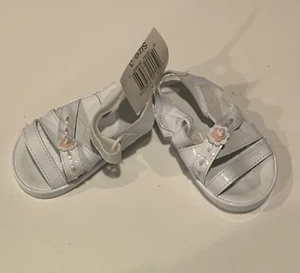 Little girls White Dress Sandals Shoes With Pink Flower Sz 3 - Picture 1 of 2