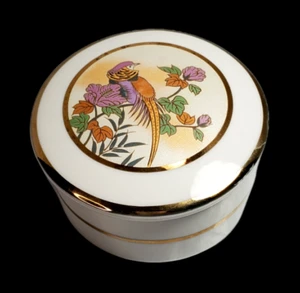 Porcelain Ring Trinket Box w/ Lid Gold Trim Bird Flowers Made in Japan - Picture 1 of 6
