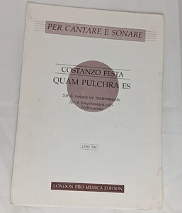 Costanzo Festa Quam Pulchra Es For 4 Voices Or Instruments Sheet Music Book - Picture 1 of 3