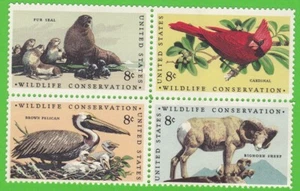 1972 WILDTIERSCHUTZ BRIEFMARKENBLOCK ROTES KARDINALSSIEGEL DICKHORN SCHAFE PELIKAN - Bild 1 von 1