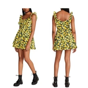 Betsey Johnson $119 Layla Lemon Fruit Dress Sweetheart Lace-Up Ruffle Cotton 2 - Picture 1 of 4