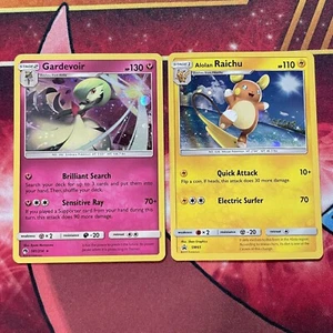 Alolan Raichu SM65 Cosmos Holo Promo & Gardevoir 141/214 Cosmos Holo Rare LP/NM - Picture 1 of 4