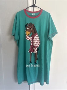 Lazy One "I Don't Do Mornings"  Moose Women's Green Horse Sleep Shirt Flaw - Picture 1 of 7