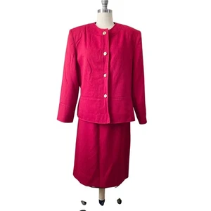 80's VTG Henry Lee Petites Women's Skirt Suit Outfit Blazer Top Red Size 16P 3PC - Picture 1 of 13