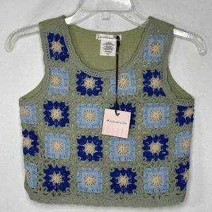 Canotta canotta Love Squared Girls nuova con etichette all'uncinetto Granny Square Boho Y2K taglia 10 - Foto 1 di 8