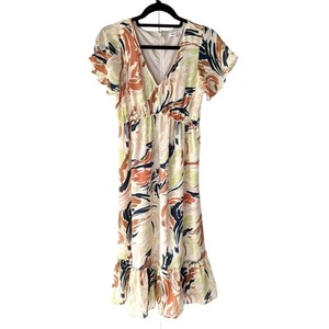Madewell Flutter Sleeve Ruffle Waist Midi Dress in Brushing Up SZ 0 Tiered Light - Picture 1 of 10