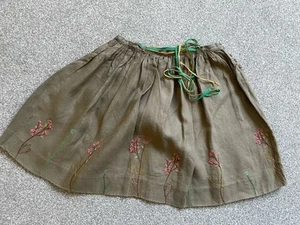 BONPOINT, FRENCH, DARK GREEN KHAKI LINEN SKIRT "BRODE MAIN" SIZE 8y - Picture 1 of 11