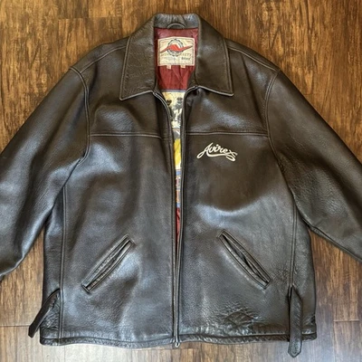 VTG Avirex Varsity by Avirex Mens Brown Leather Jacket Size 3XL Football Graphic - Image 1 of 4