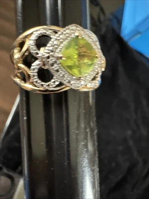 Colleen Lopez Peridot White Zircon Sterling Silver Gold Color Ring - Sz 10 - Image 1 of 4