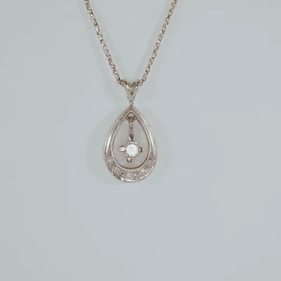 Слезы падение бриллиант подвеска 14K белое золото ожерелье, итальянская цепочка - Изображение 1 из 4