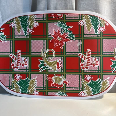 Juego de 5 manteles individuales de vinilo de Navidad trompeta, bastón de caramelo, árboles, flor de pascua  Foto 1 de 4