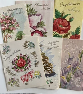 Biglietti Auguri Matrimonio e Anniversario Vintage Congratulazioni Lotto di 6 Biglietti - Foto 1 di 16