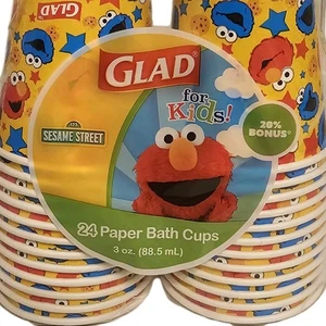 Bicchieri da bagno in carta Glad For Kids Sesame Street 3 oz Elmo Cookie Monster 24 ct confezione da 2 - Foto 1 di 3