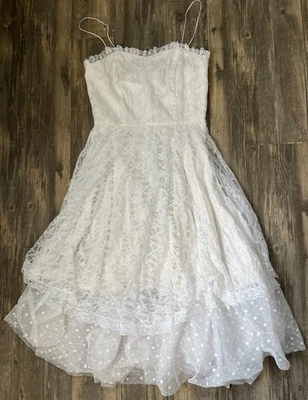 Vestido de renda retrô verdadeiro vintage anos 80 nuance bolinhas tamanho 11 - Imagem 1 de 4