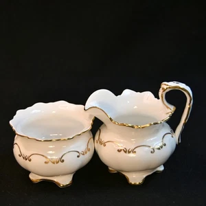 Aynsley Demitasse Mini Milchkännchen & offener Zucker Goldrollen auf weiß 4 Fuß 1955 - Bild 1 von 13