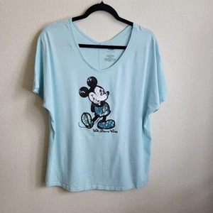 Walt Disney World T-Shirt Pailletten Mickey Mouse hellblau Urlaub Glitzer Large - Bild 1 von 6