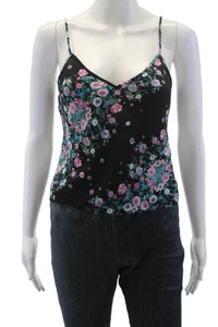 Diane Von Furstenberg Womens Silk V-neck Spaghetti Strap Floral Tank Black Size - Picture 1 of 5