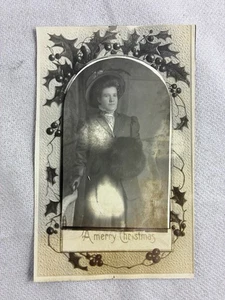 Gran RPPC de una mujer para una tarjeta de Navidad, 1907-1915 - Imagen 1 de 2