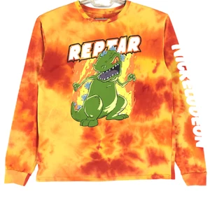Nickelodeon Reptar Graphic T-Shirt Men's L Red Yellow Poly Cotton Long Sleeve - Picture 1 of 8