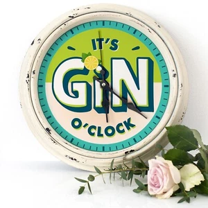 Gin O'Clock Wall Clock Hanging Round Glass Kitchen Home Cute Decor Gift KRC118 - Picture 1 of 11