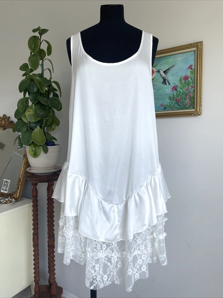 Boutique Womens Satin Drop Waist Slip Dress Size S Fairy Whimsical Coquette Soft - Image 1 of 4